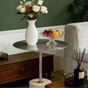 Modern Small Round Travertine Base Outdoor Patio Side Table