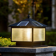 Modern Solar Square LED Outdoor Pillar Light Lamp Black