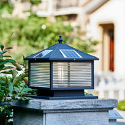 Modern Solar Square LED Outdoor Pillar Light Lamp Black