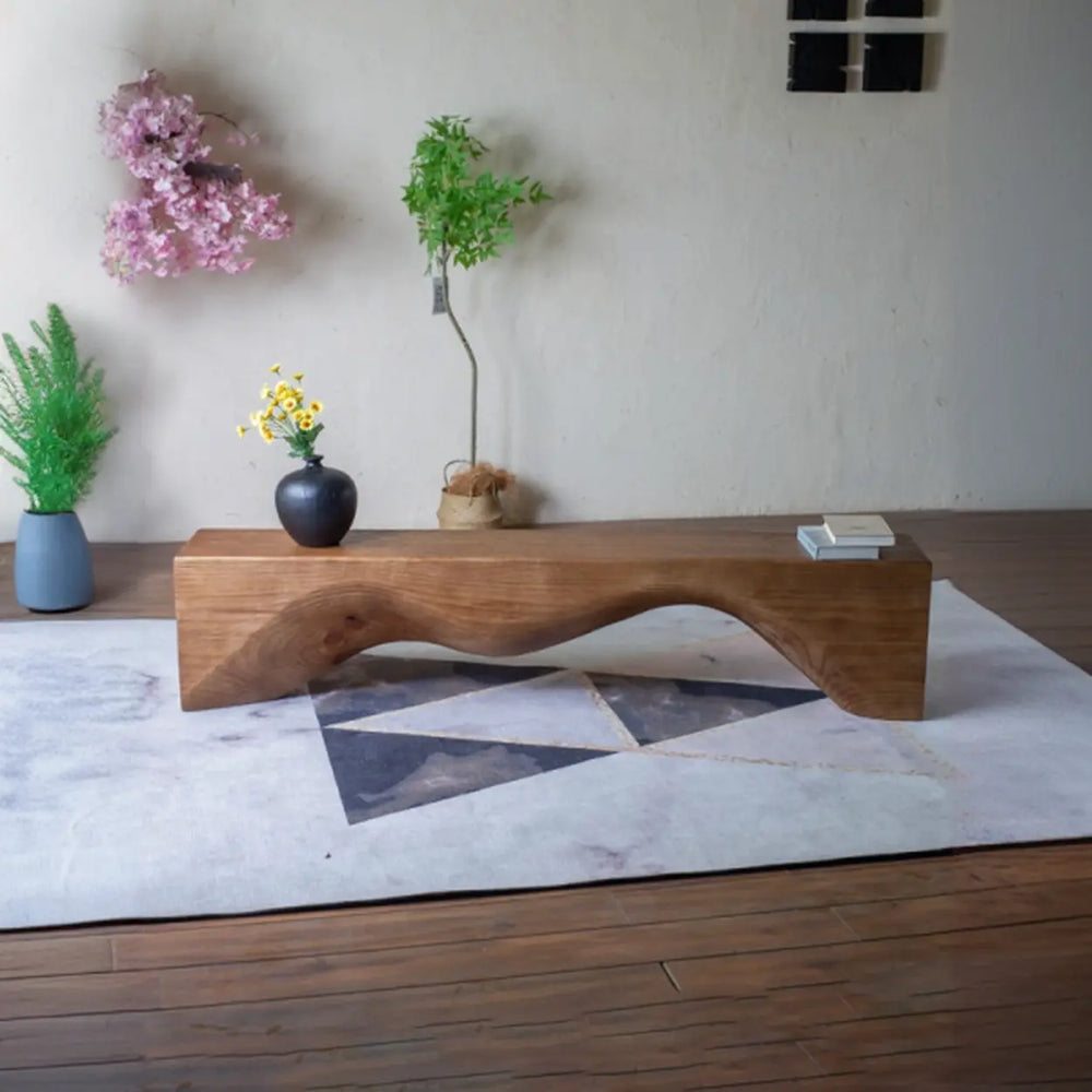 Modern Solid Wood Wave Bench for Home & Office Decor