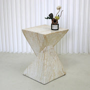 Modern Square Stone Geometric Twisted Block Side Table