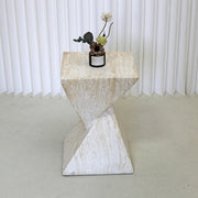 Modern Square Stone Geometric Twisted Block Side Table