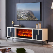 Modern Stone TV Stand with Built-In Fireplace Lighting