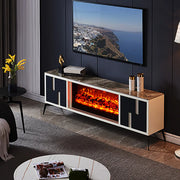 Modern Stone TV Stand with Built-In Fireplace Lighting
