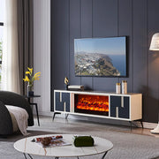 Modern Stone TV Stand with Built-In Fireplace Lighting