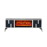 Modern Stone TV Stand with Built-In Fireplace Lighting