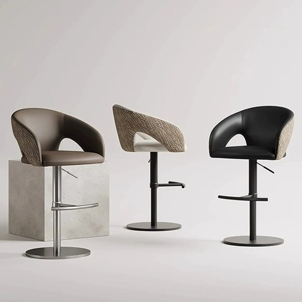 Modern Swivel Adjustable Brown Leather Bucket Back Bar Stool