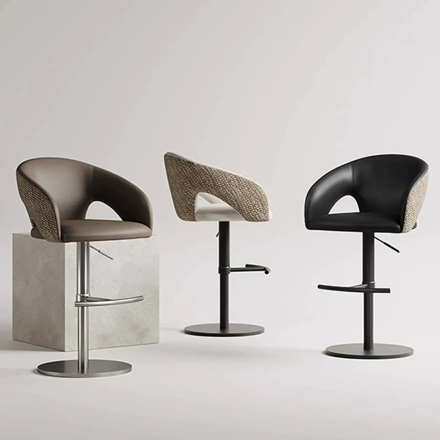Modern Swivel Adjustable Brown Leather Bucket Back Bar Stool