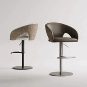 Modern Swivel Adjustable Brown Leather Bucket Back Bar Stool