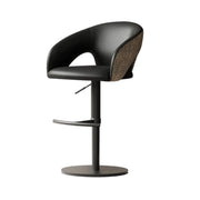 Modern Swivel Adjustable Brown Leather Bucket Back Bar Stool