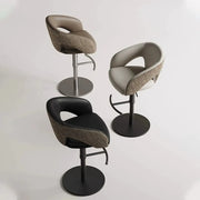 Modern Swivel Adjustable Brown Leather Bucket Back Bar Stool