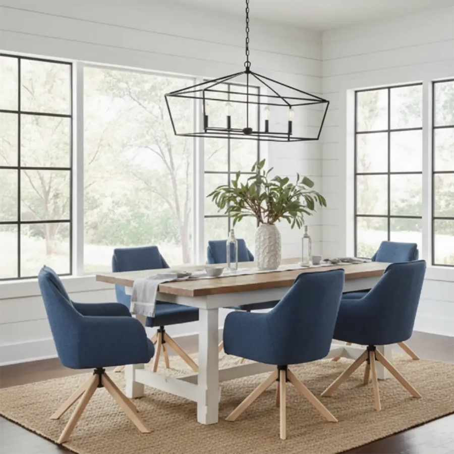 Modern Swivel Blue Fleece Upholstered Curved Back Dining Chair