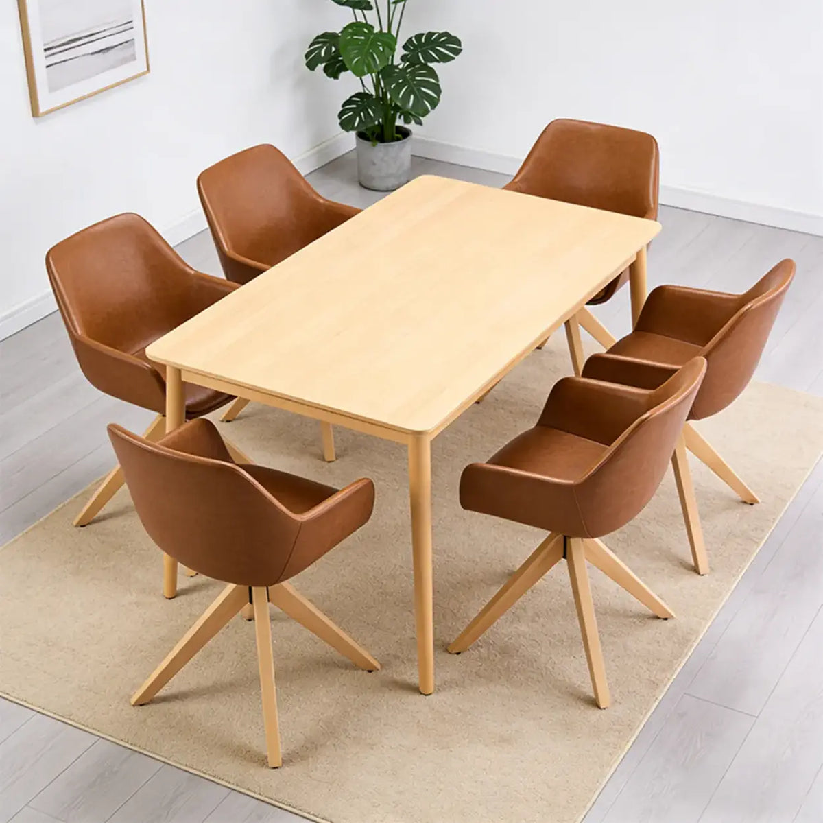 Modern Swivel Brown Faux Leather Arm Dining Chair Set of 2