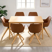 Modern Swivel Brown Faux Leather Arm Dining Chair Set of 2