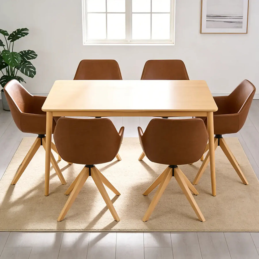 Modern Swivel Brown Faux Leather Arm Dining Chair Set of 2