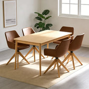 Modern Swivel Brown Faux Leather Arm Dining Chair Set of 2