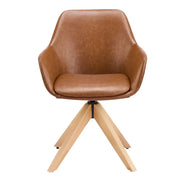Modern Swivel Brown Faux Leather Arm Dining Chair Set of 2