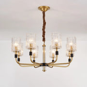 Modern Textured Glass Cylinder Shade Brass Branch Chandelier
