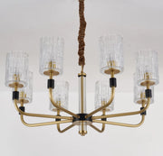 Modern Textured Glass Cylinder Shade Brass Branch Chandelier