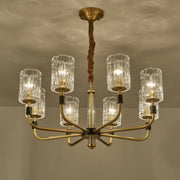 Modern Textured Glass Cylinder Shade Brass Branch Chandelier