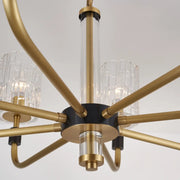 Modern Textured Glass Cylinder Shade Brass Branch Chandelier