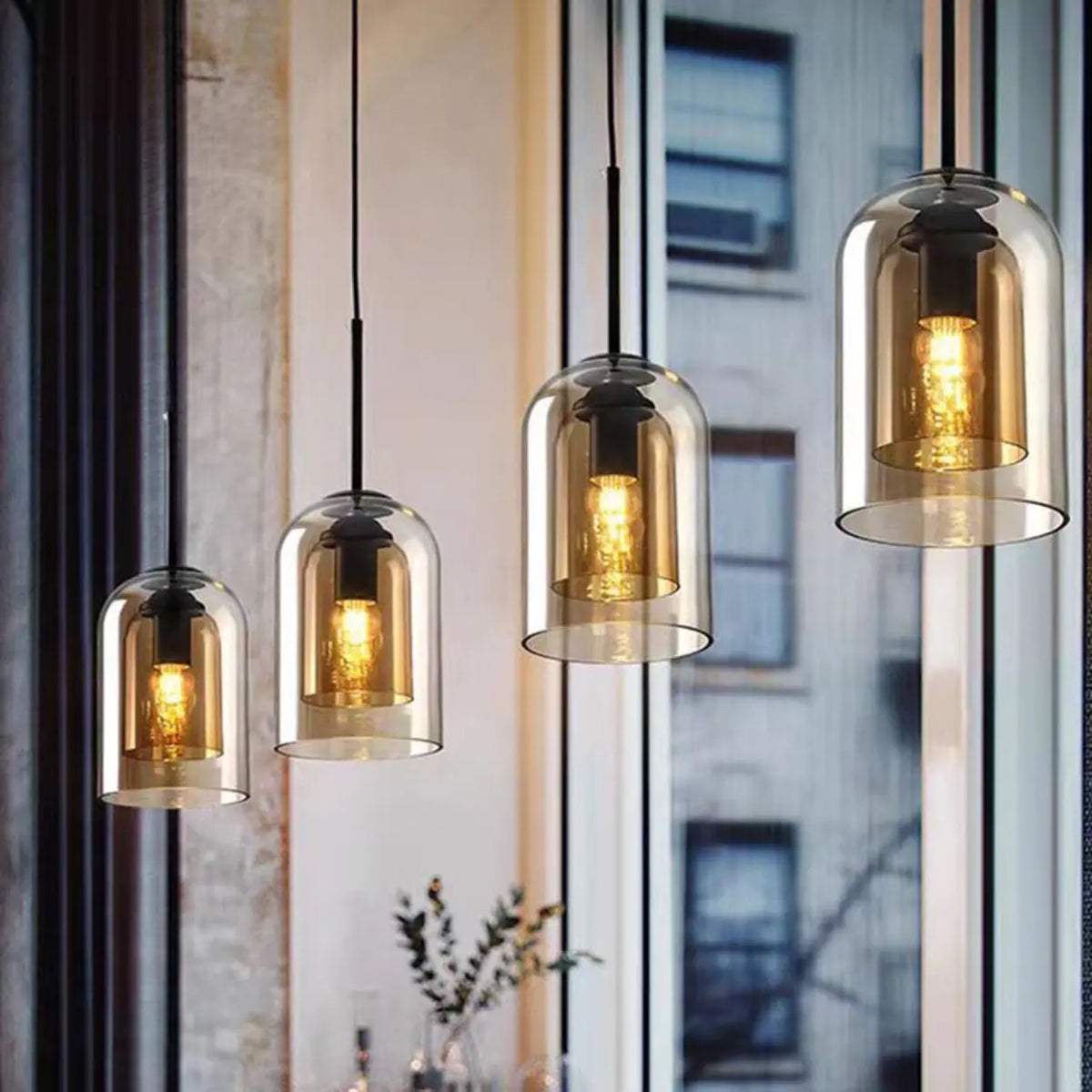 Modern Tiered Bell Smoky Clear Glass Pendant Light