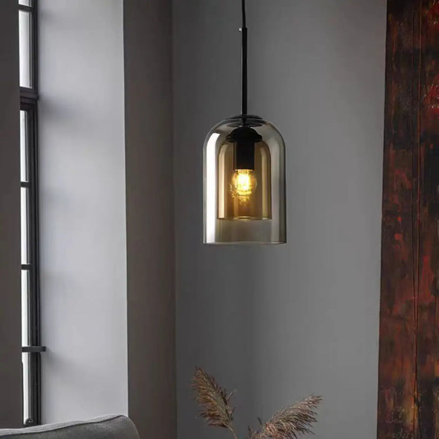 Modern Tiered Bell Smoky Clear Glass Pendant Light