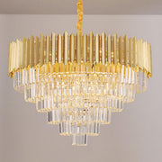 Modern Tiered Gold Crystal Chandelier Adjustable Height