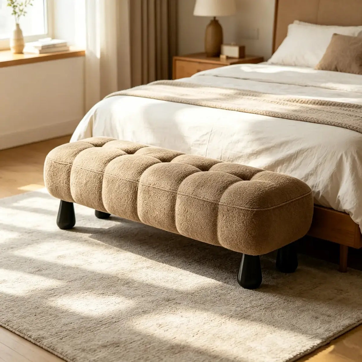 Modern Tufted Chenille Upholstered Bedroom Entryway Bench