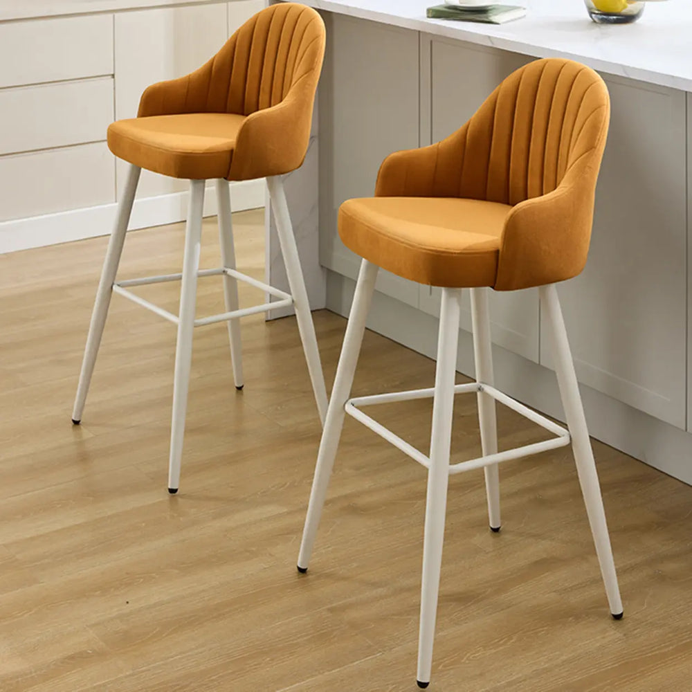 Modern Upholstered Apricot Rectangular Bar Stools with Arms