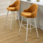 Modern Upholstered Apricot Rectangular Bar Stools with Arms