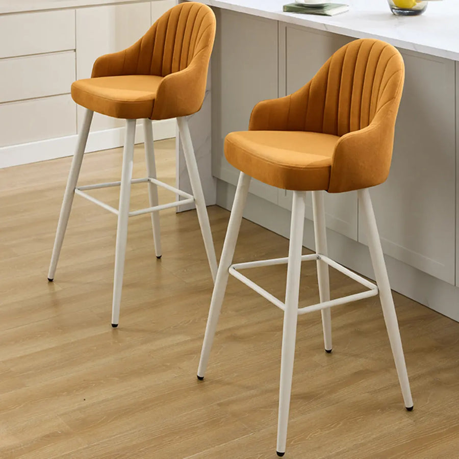 Modern Upholstered Apricot Rectangular Bar Stools with Arms