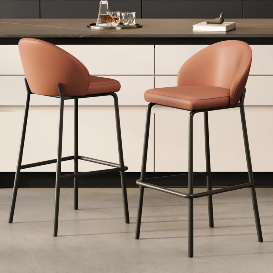 Modern Upholstered Leather Bar Stool with Backrest