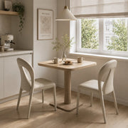 Modern Upholstered Leather Curved Back Off-White Dining Chair