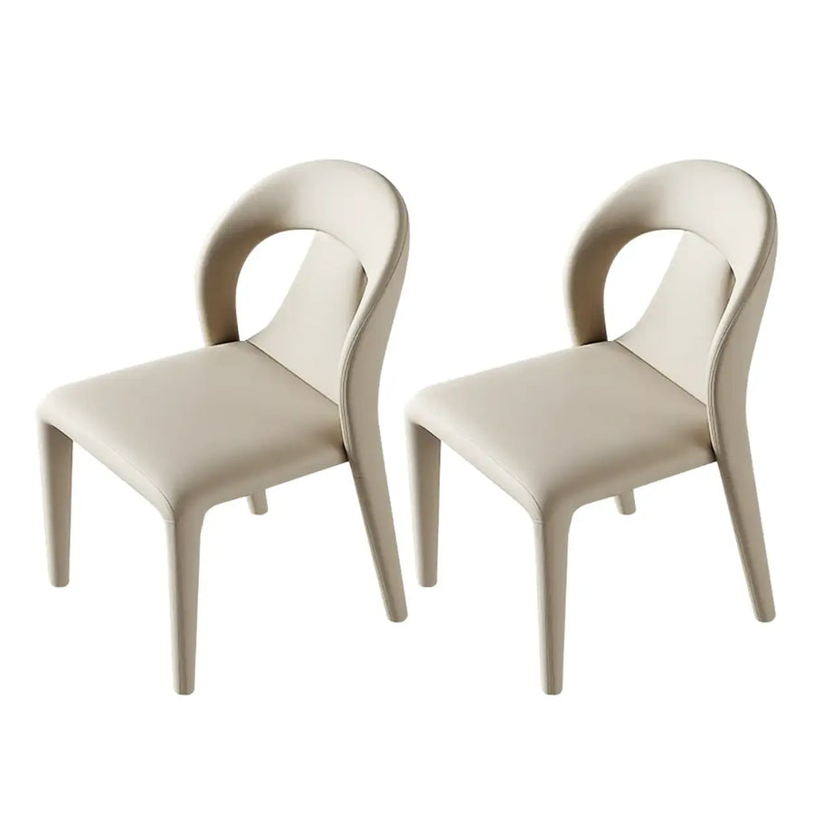 Modern Upholstered Leather Curved Back Off-White Dining Chair