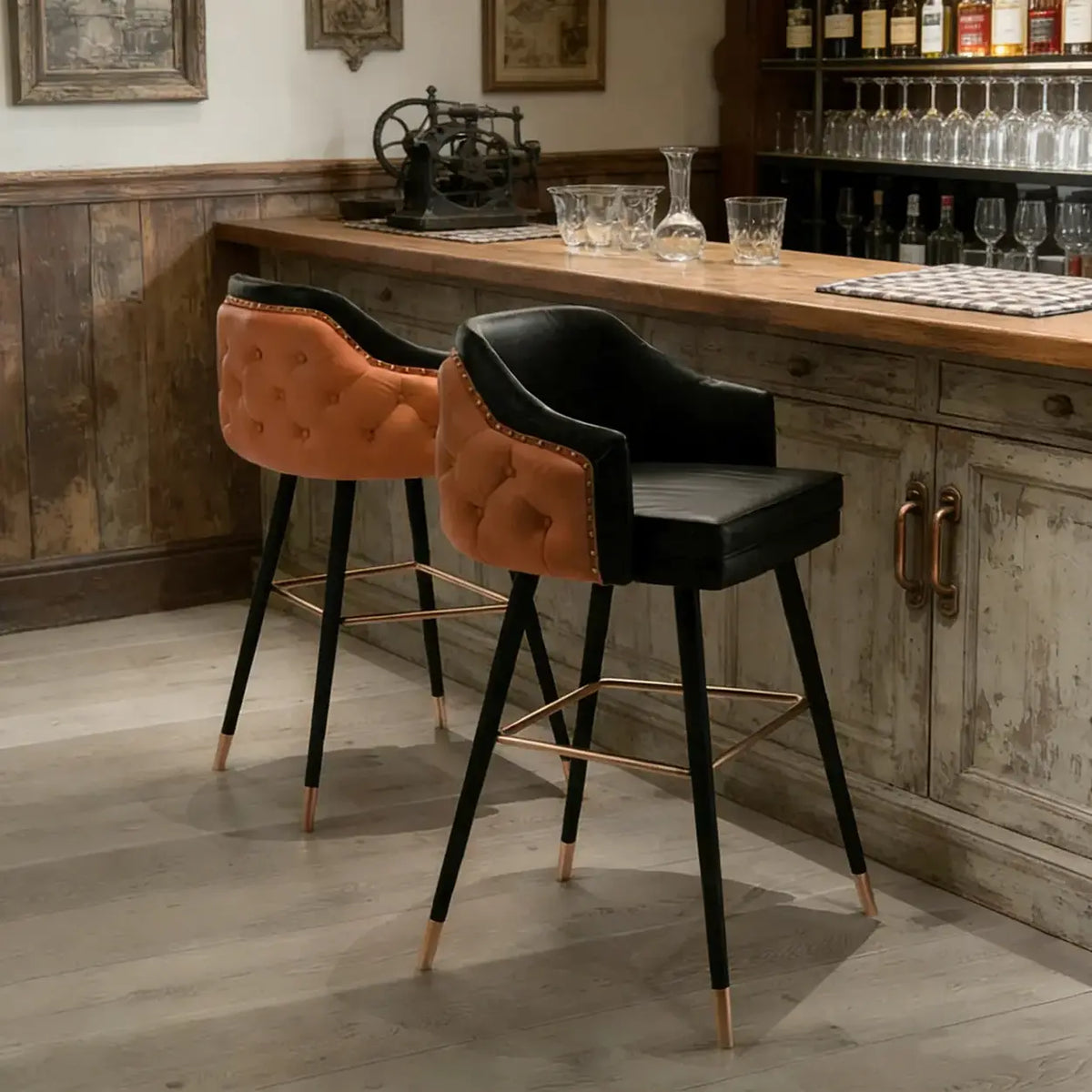 Modern Upholstered Tufted Faux Leather Counter Bar Stool