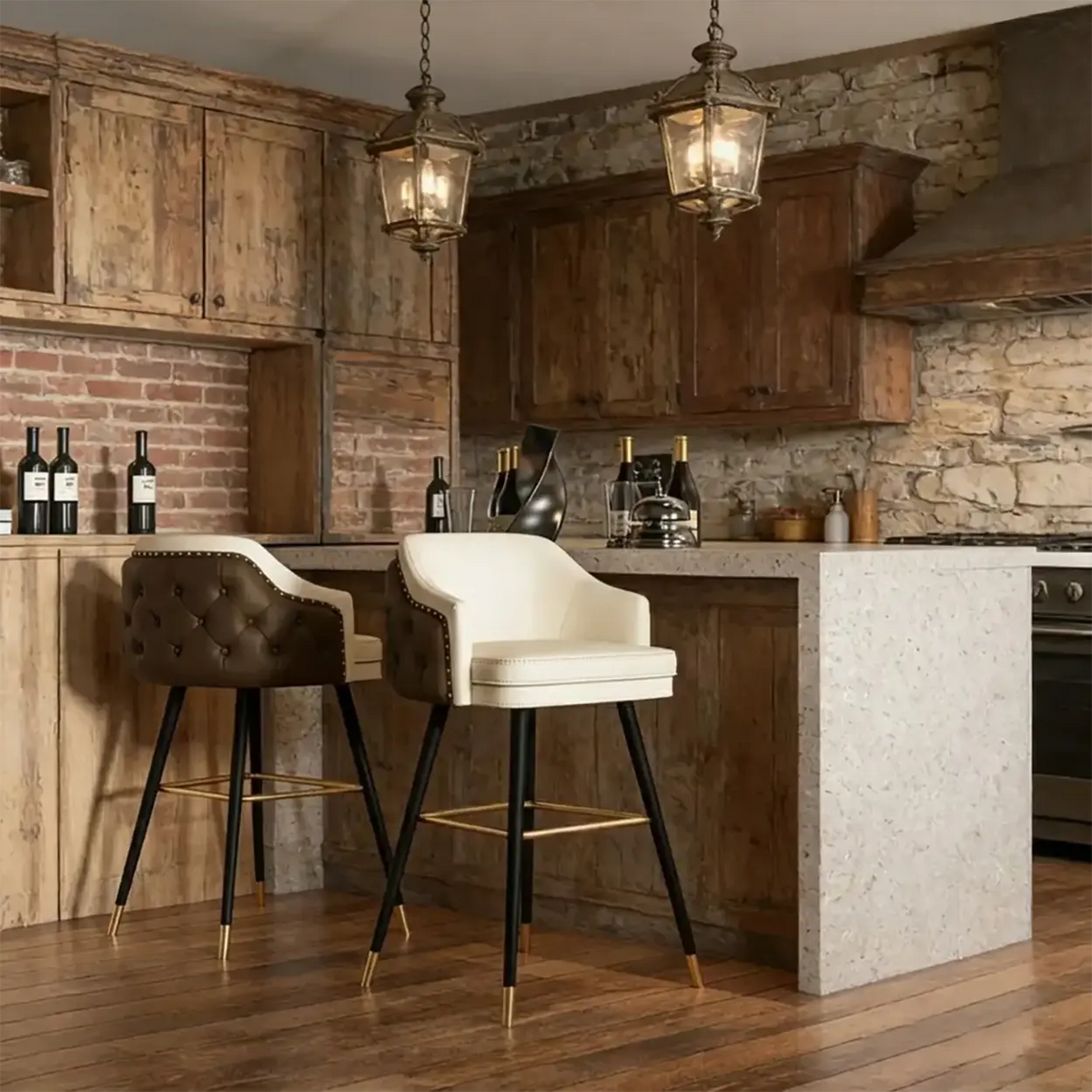 Modern Upholstered Tufted Faux Leather Counter Bar Stool
