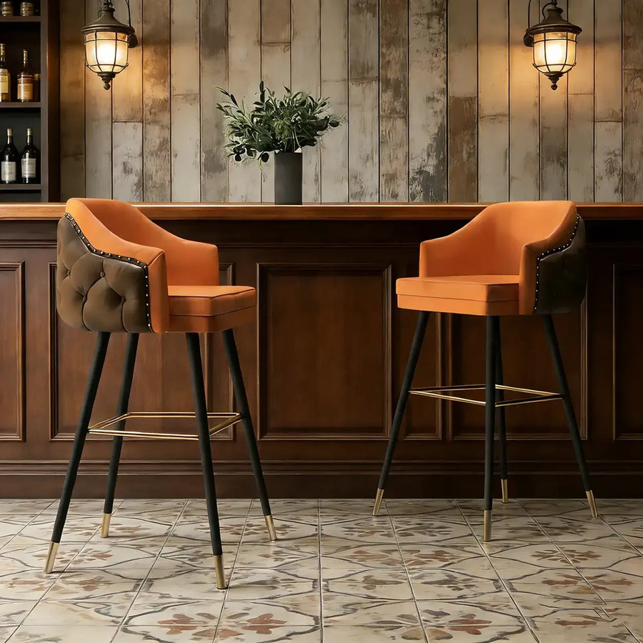 Modern Upholstered Tufted Faux Leather Counter Bar Stool