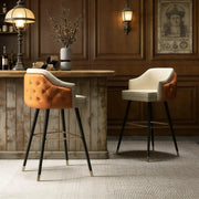 Modern Upholstered Tufted Faux Leather Counter Bar Stool