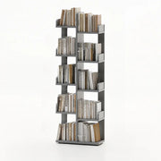 Modern Vertical Tree Tiered Wood Open Back Corner Bookshelf