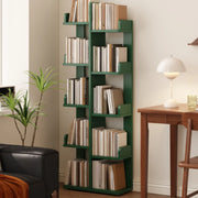 Modern Vertical Tree Tiered Wood Open Back Corner Bookshelf