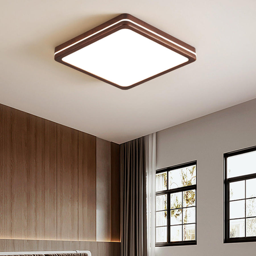 Modern Walnut Square LED Flush Mount Ceiling Light