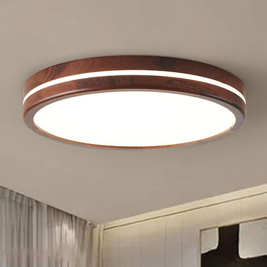 Modern Walnut Square LED Flush Mount Ceiling Light