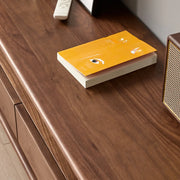 Modern Walnut Wood TV Stand with Storage Cabinets