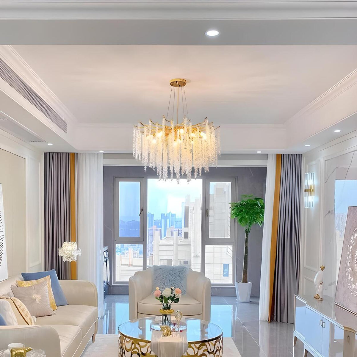 Modern Whimsical Willow Branch Crystal Chandelier