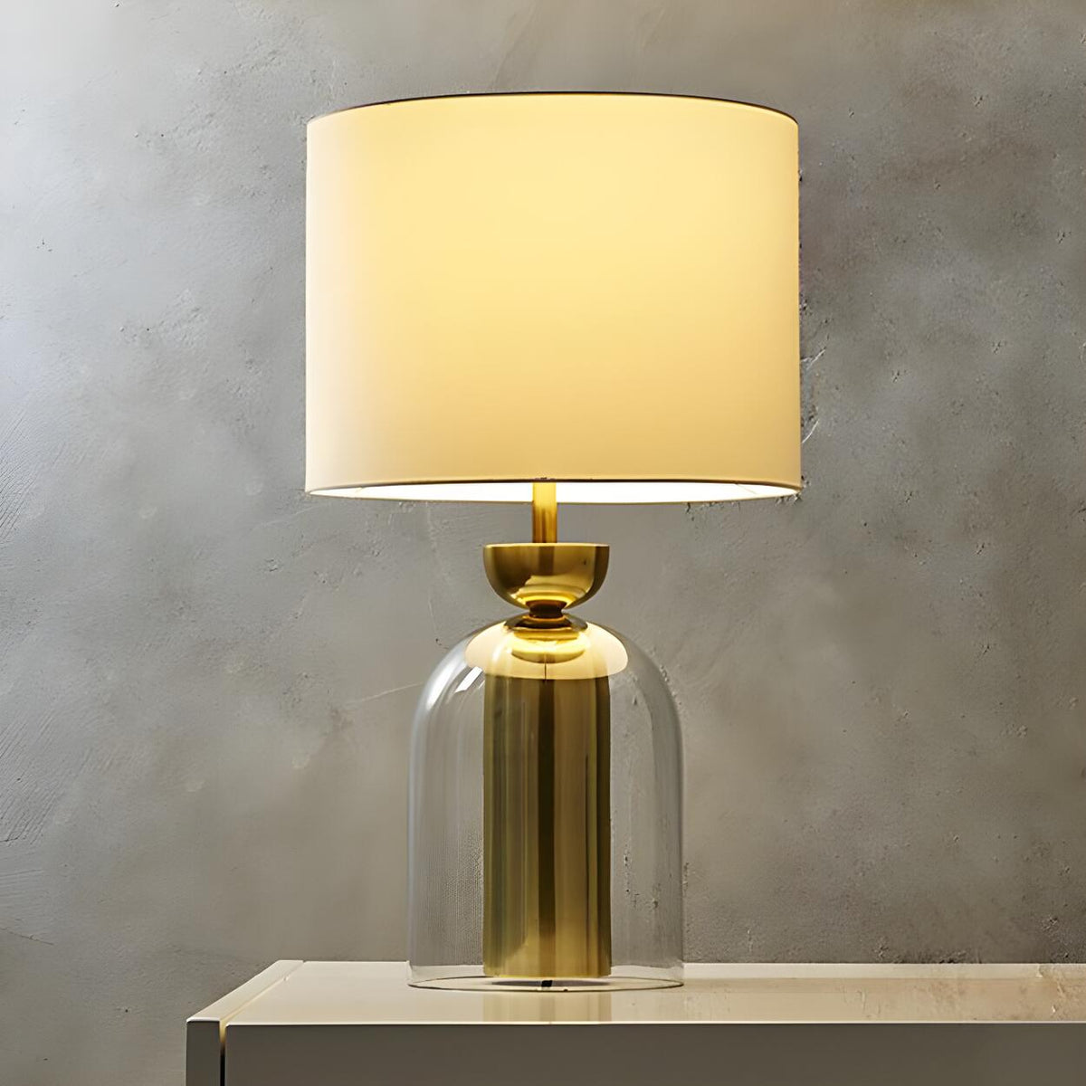 Modern White Fabric Shade Chic Glass Base Table Lamp