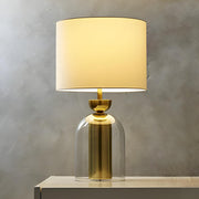 Modern White Fabric Shade Chic Glass Base Table Lamp