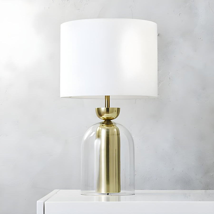Modern White Fabric Shade Chic Glass Base Table Lamp
