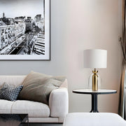 Modern White Fabric Shade Chic Glass Base Table Lamp