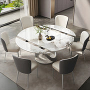Modern White Round Marble Stone Dining Table Extendable